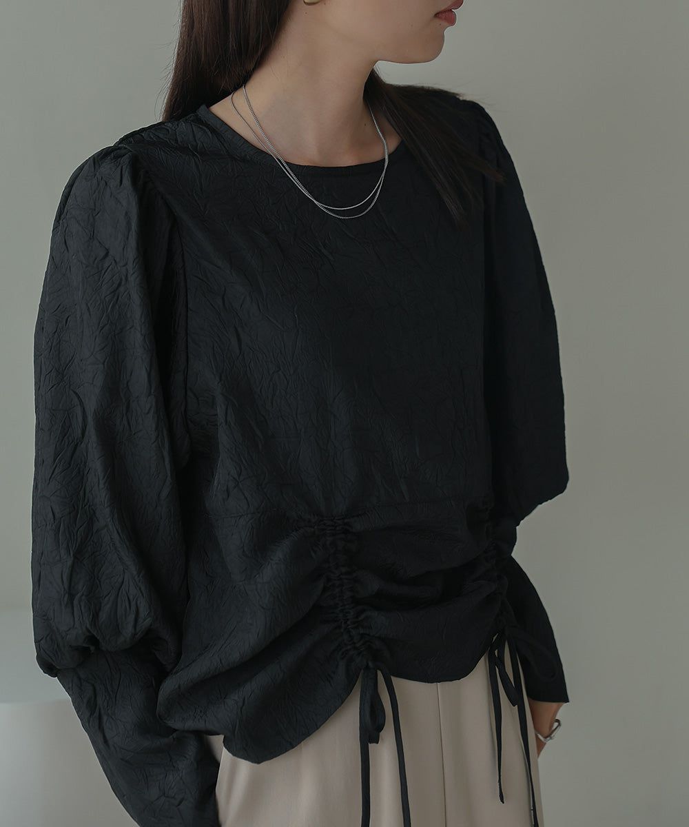 日本 Bab - 光澤感抽繩泡泡袖上衣-香檳