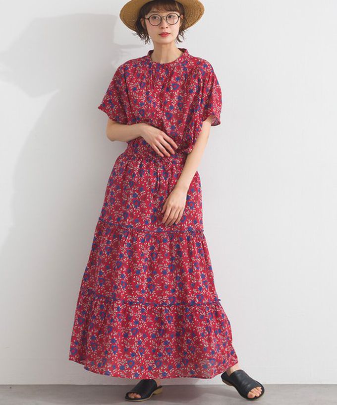 日本 Lupilien - 100%印度棉 華奢滿版印花分層長裙-綠系