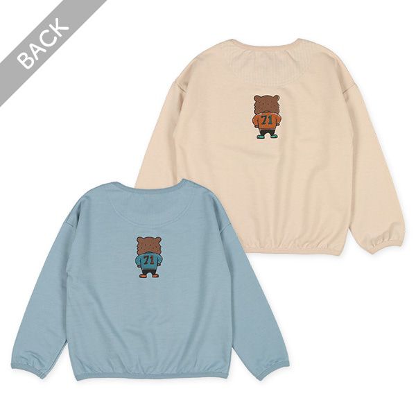 日本西松屋 - 裏毛圓領印花長袖上衣-酷帥小熊-卡其