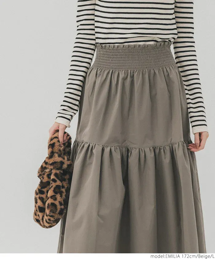 日本 COCA - 皺褶分層顯瘦長裙-黑