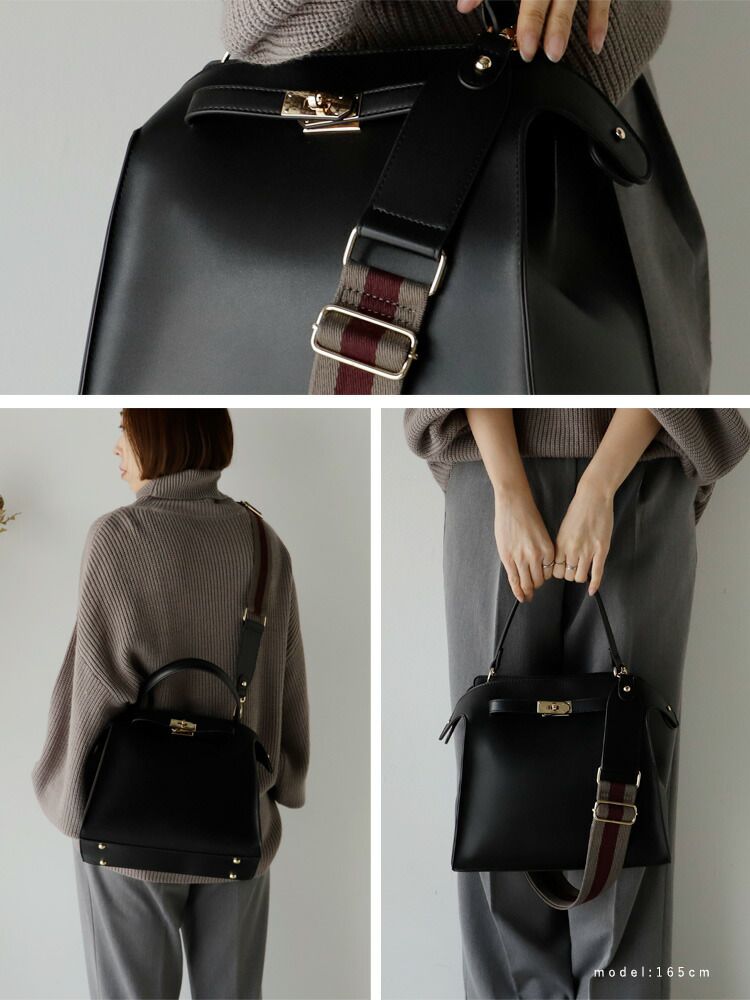 日本代購 - 時尚寬帶金釦2WAY肩背/手提包-復古藍 (M(約26x30cm))