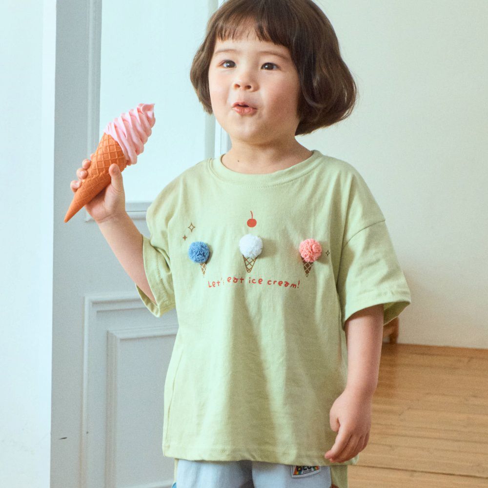 First Blue 球球甜筒純棉短袖上衣-綠