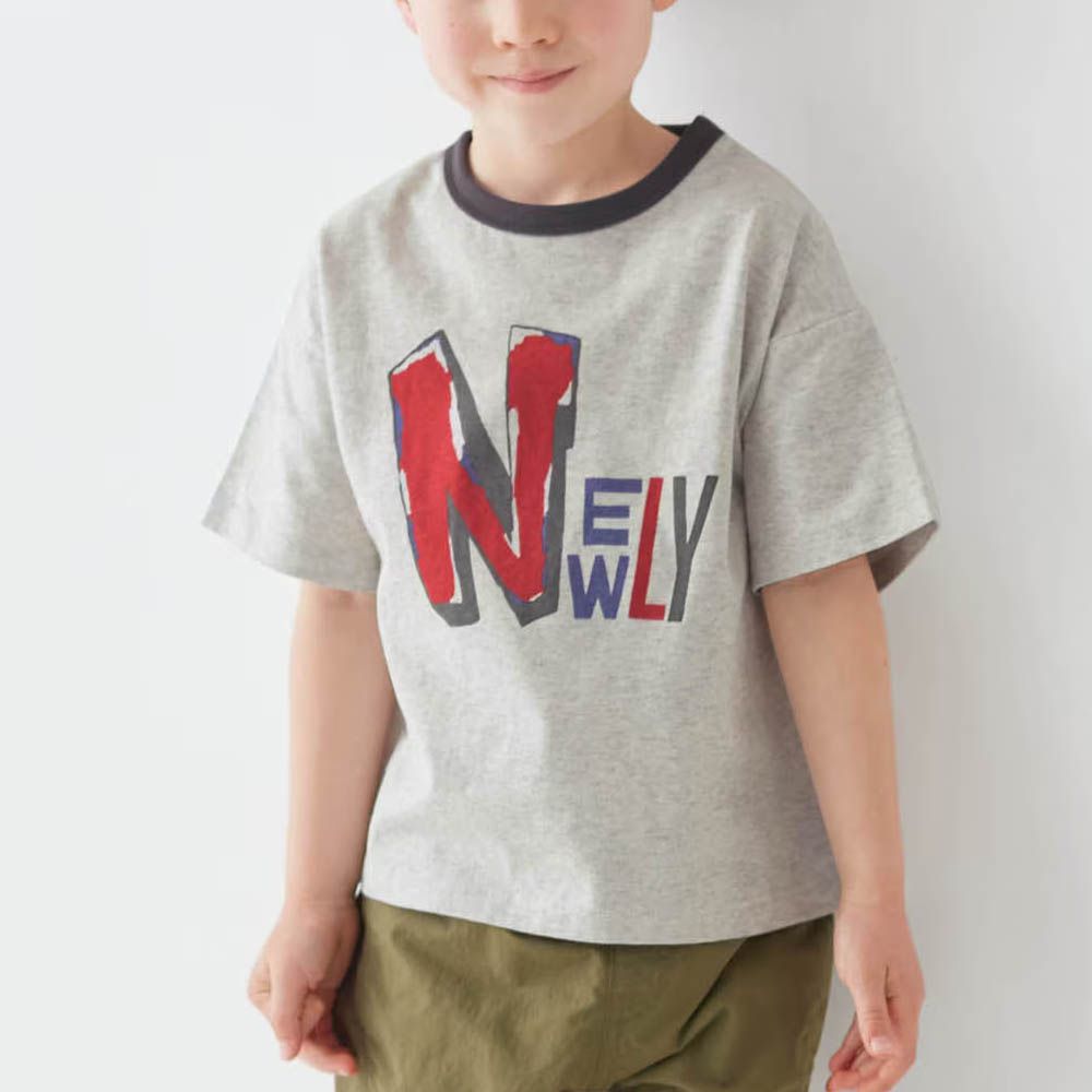 GITA 定番印花落肩短袖上衣-英文logo-雜灰