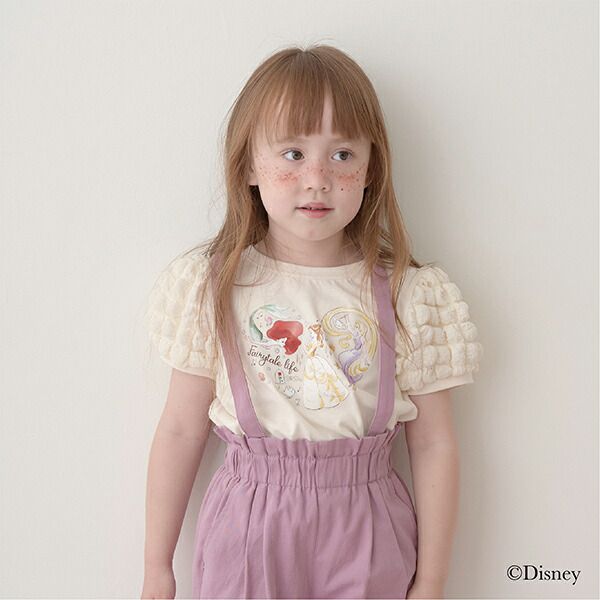 日本 Lycee mine - 迪士尼聯名 澎澎袖印花短袖上衣-人氣公主們-優雅藍