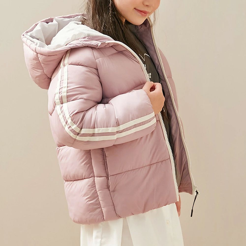 可機洗 輕量連帽保暖羽絨外套-袖子線條-粉紅