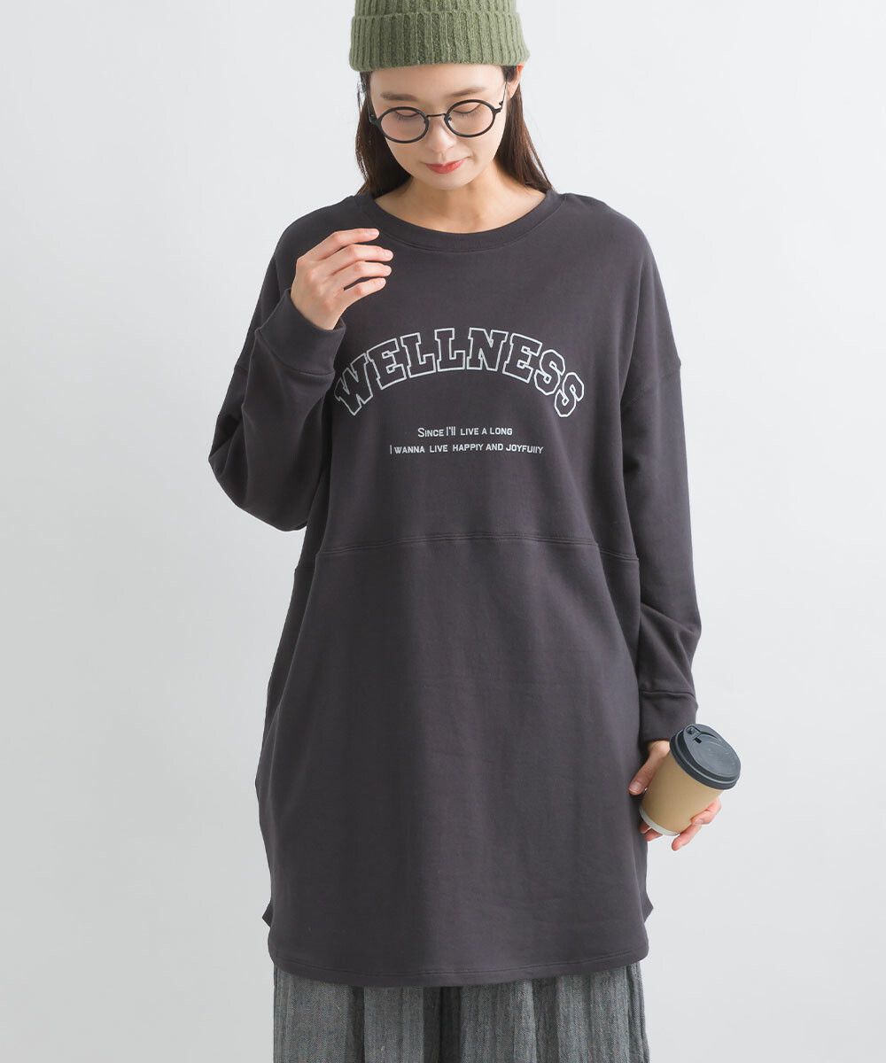 日本女裝代購 - 100%美國棉印花長版長袖上衣-淺灰