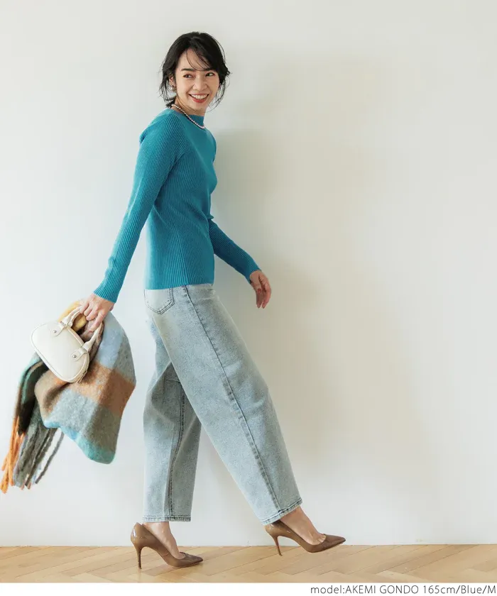 日本 COCA - 極上厚磅 彈性羅紋針織上衣-船型領-黑