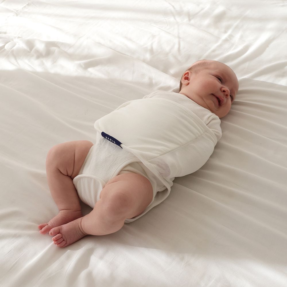 韓國 嬰兒包屁式靜音肚圍包巾 沁涼款-珍珠白