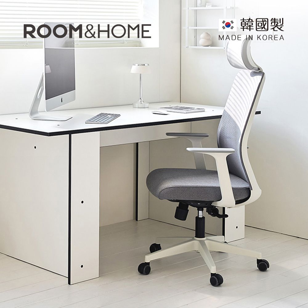 韓國ROOM&HOME - 韓國製高背透氣網坐臥升降式機能工學椅(附頭枕)-雅痞灰