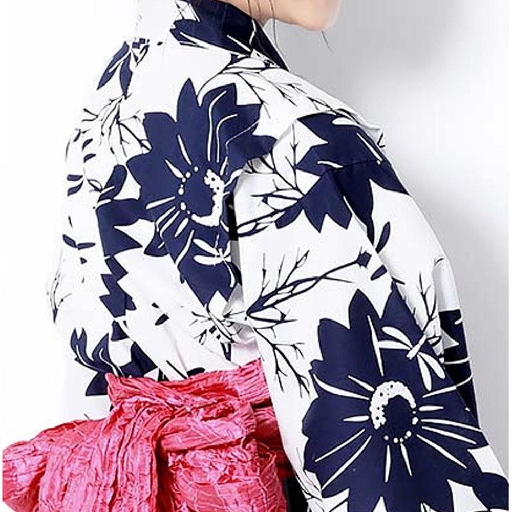 日本 devirock - 純棉夏日祭典花朵浴衣兵兒帶2件組-大波斯菊-白x粉