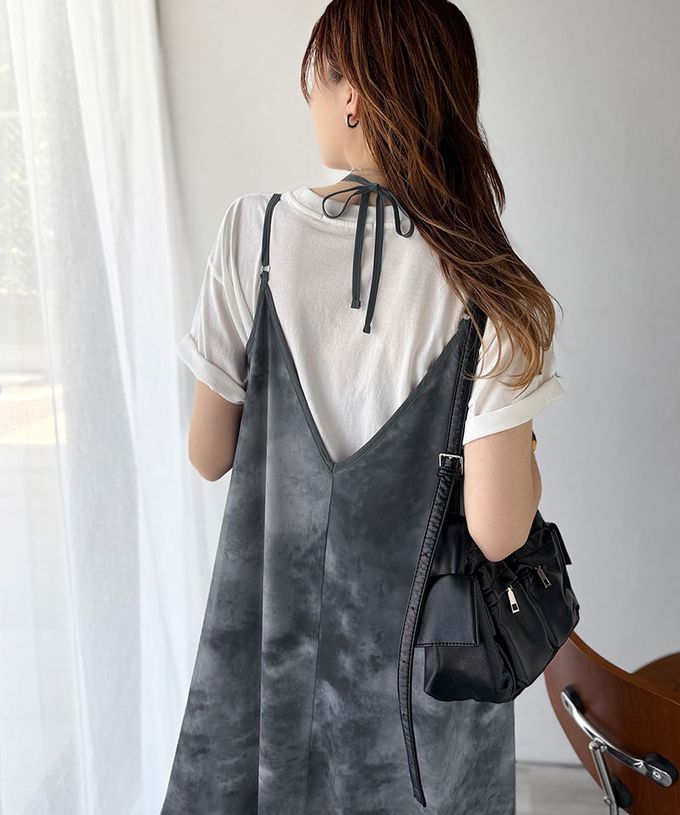 日本 Classical Elf - 2way奢華薄紗大理石印花吊帶洋裝-黑