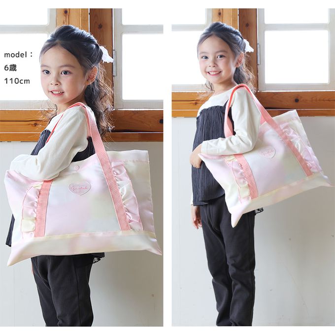 日本 ZOOLAND - 潑水加工 上學好用大容量肩背/手提包-荷葉邊-粉紅 (約30x42cm)