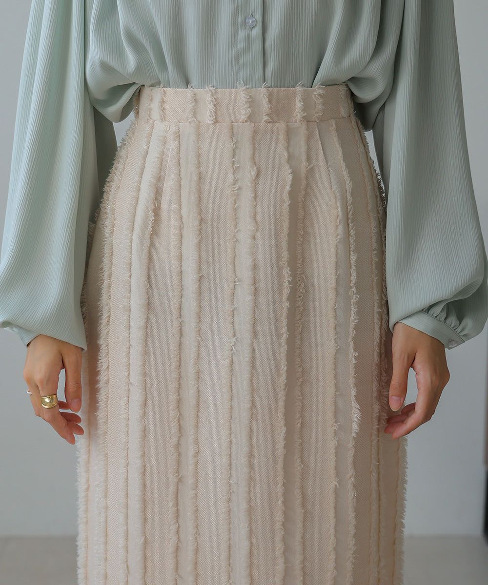 日本 Bab - 毛絨感直條顯瘦開叉長裙-黑