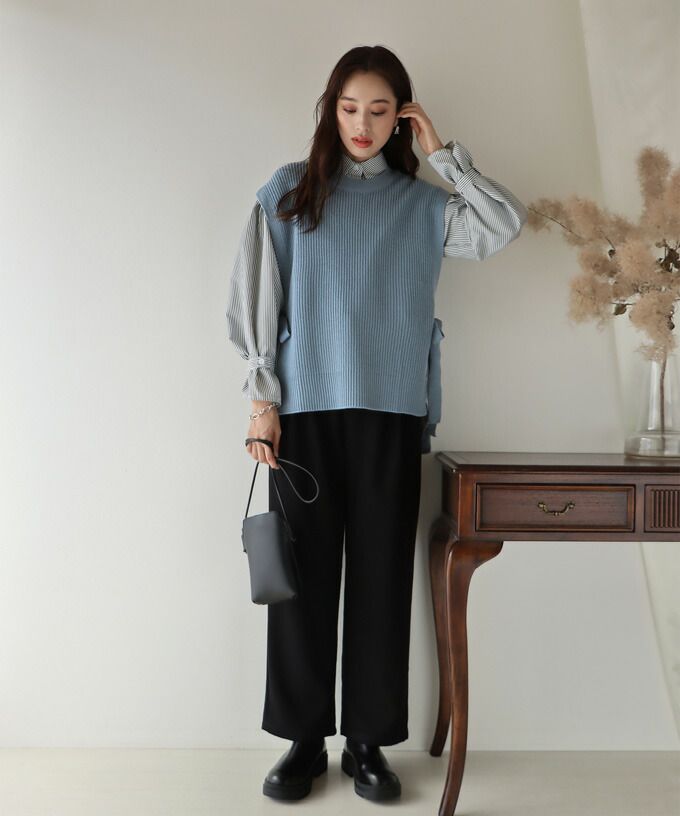 日本 BLUE EAST - 柔軟文藝綁帶針織背心-可可