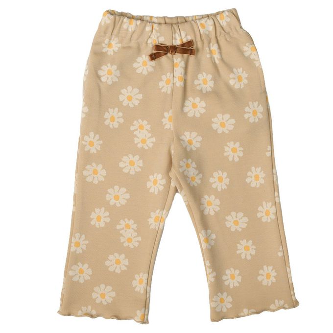 akachan honpo - 10分褲-小花圖案緹花-淺卡其色