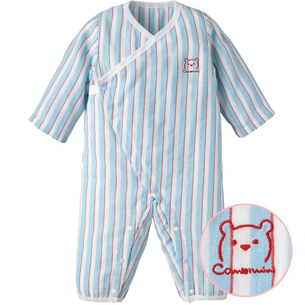 日本 Combi - mini系列-純棉紗長袖兔裝-條紋藍