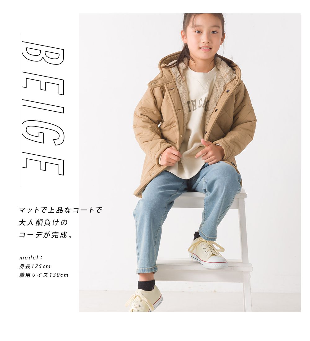 日本 OMNES - 絎縫厚刷毛保暖連帽外套(兒童)-卡其