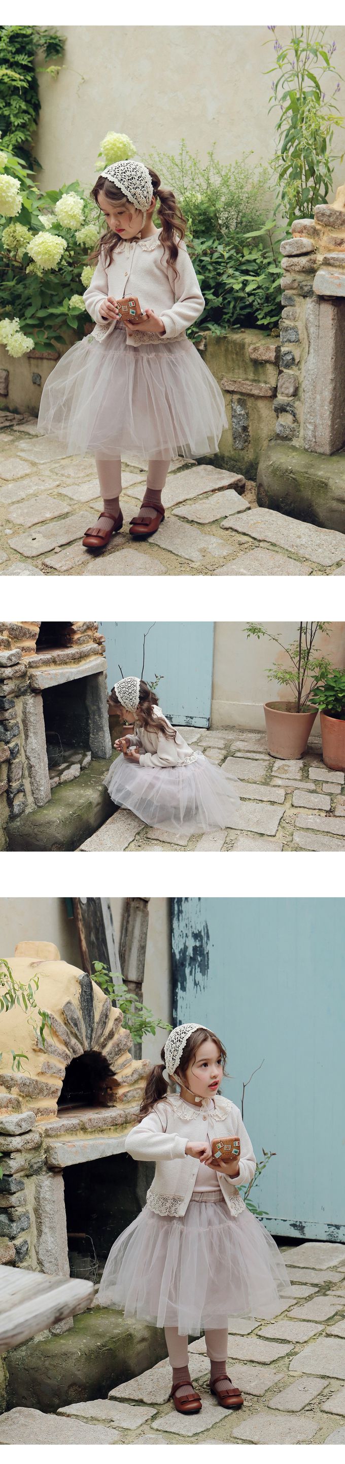 韓國 Puellaflo - 蕾絲翻領鏤空針織鈕扣外套-米白