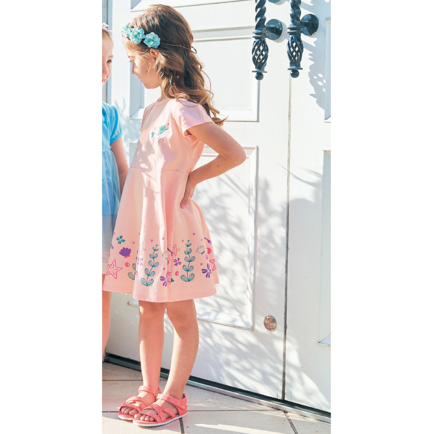 日本千趣會 - 迪士尼 傘狀印花短袖洋裝-冰雪奇緣-水藍