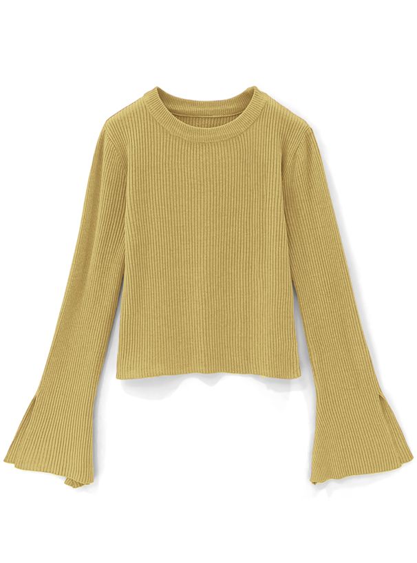 日本 GRL - 時尚開衩袖羅紋長袖上衣-天使白