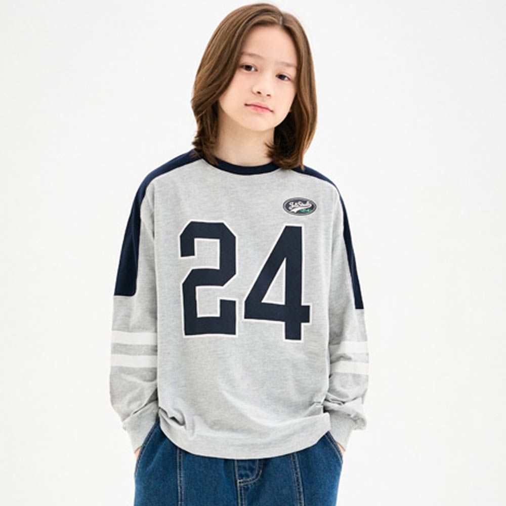 街頭24數字長袖大學T-淺灰