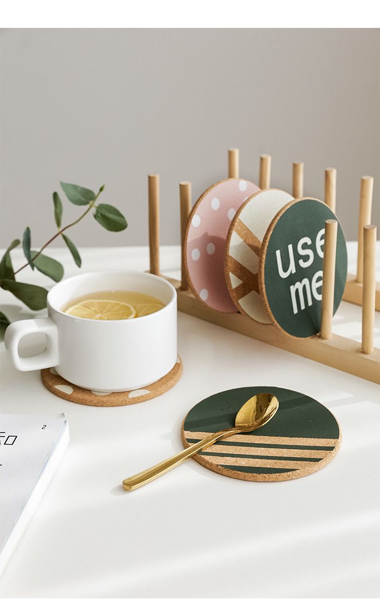 北歐軟木隔熱墊-圓形-粉色 (直徑17cm)