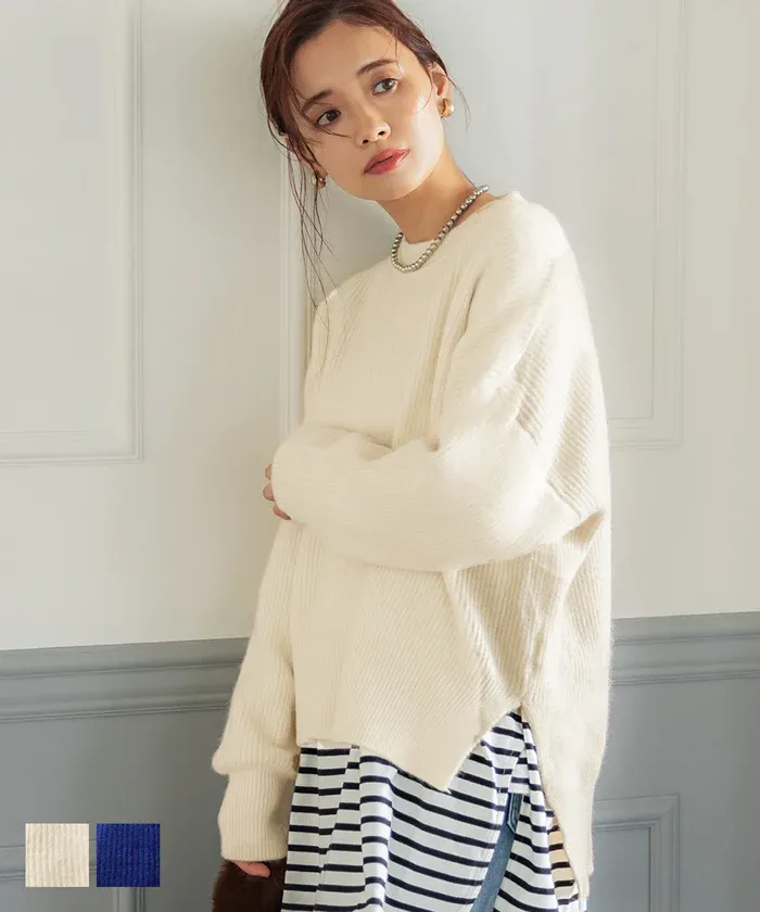 日本 COCA - 前短後長遮臀柔軟毛衣-奶油杏