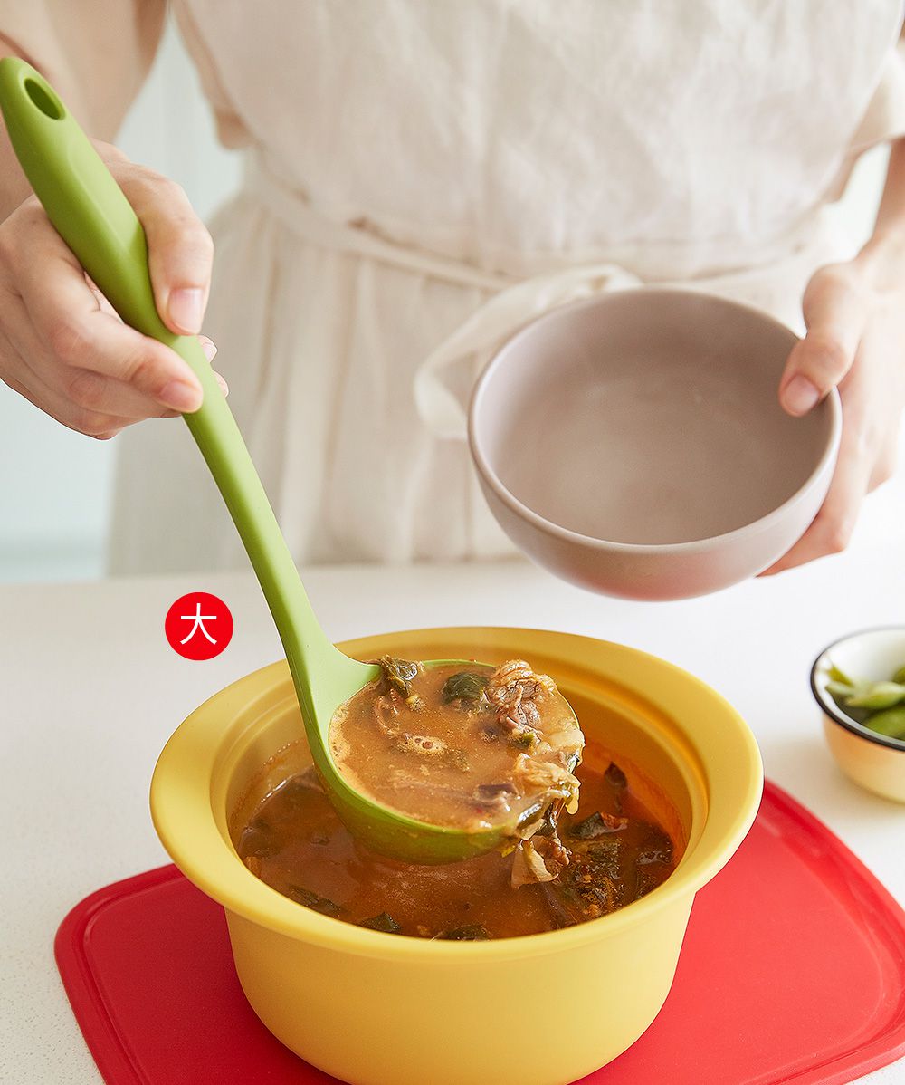 韓國 SILIPOT - 熱銷廚具鉑金矽膠湯匙 湯勺-大(L)-莫蘭迪藍