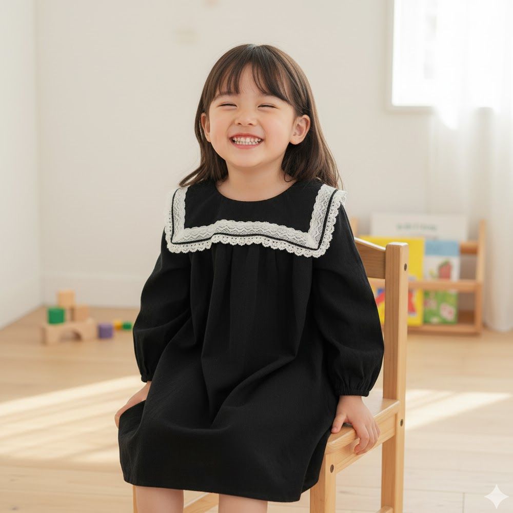 水手領洋裝-黑色