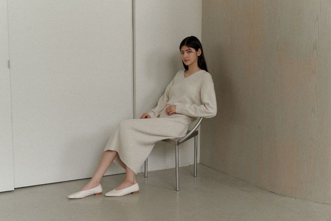 韓國女裝連線 - 彈性混羊毛坑條中長裙-灰 (FREE)