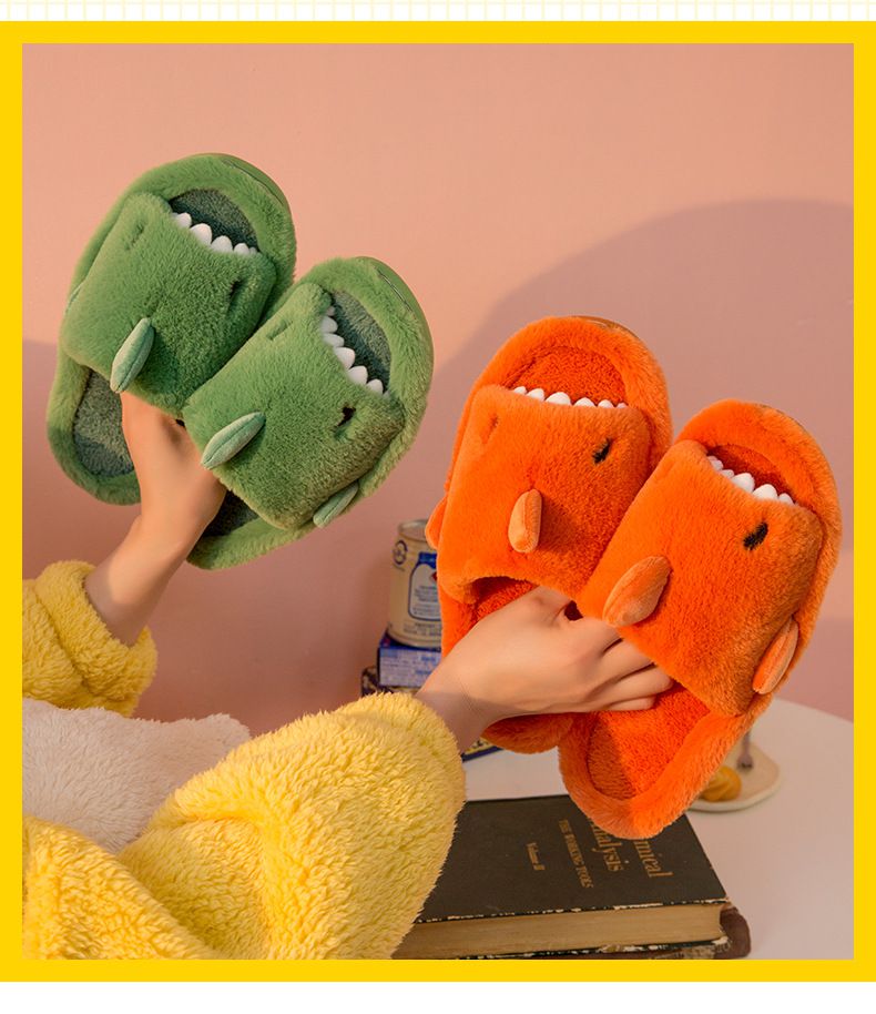 毛毛保暖室內拖鞋-可愛鯊魚-藍色