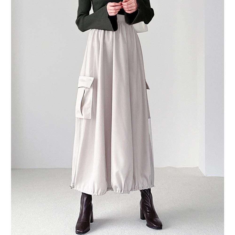 日本 GRL - 時尚工裝風大口袋雪紡長裙-卡其