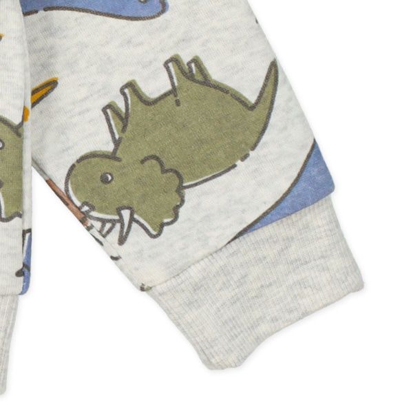 日本西松屋 - 刷毛圓領印花長袖上衣-可愛恐龍-米杏