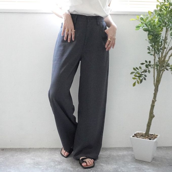 日本女裝代購 - 接觸涼感 腳長效果抗皺休閒寬褲-淺米