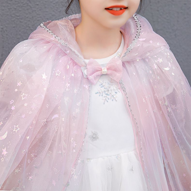 網紗連帽斗篷-漸變紫粉