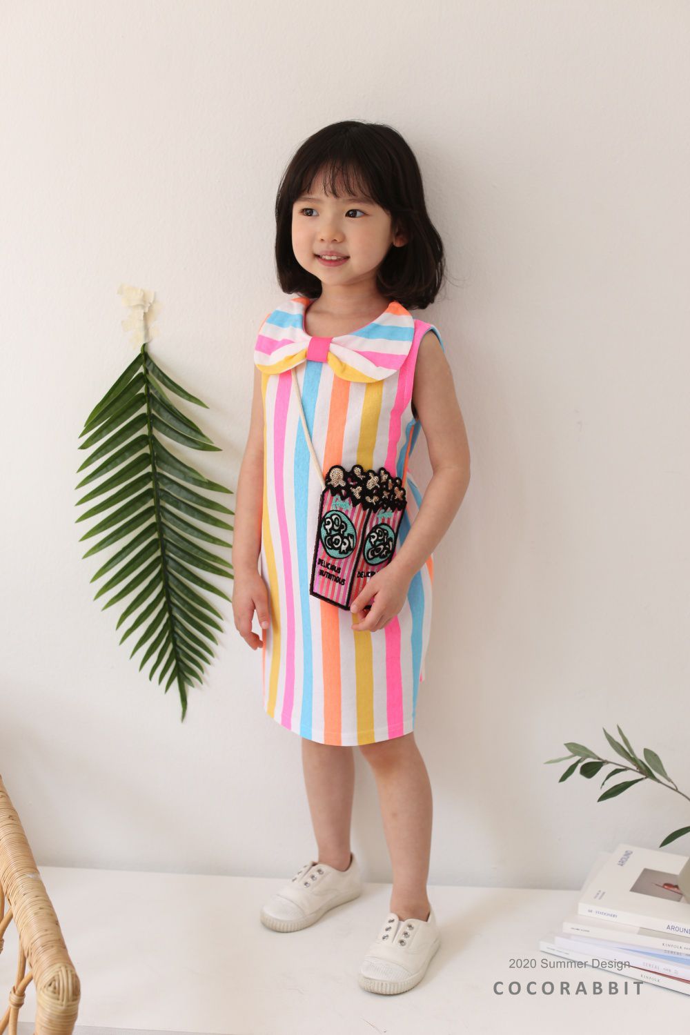 韓國 Coco Rabbit - (剩S)爆米花包包彩虹蝴蝶結洋裝-天藍/粉紅