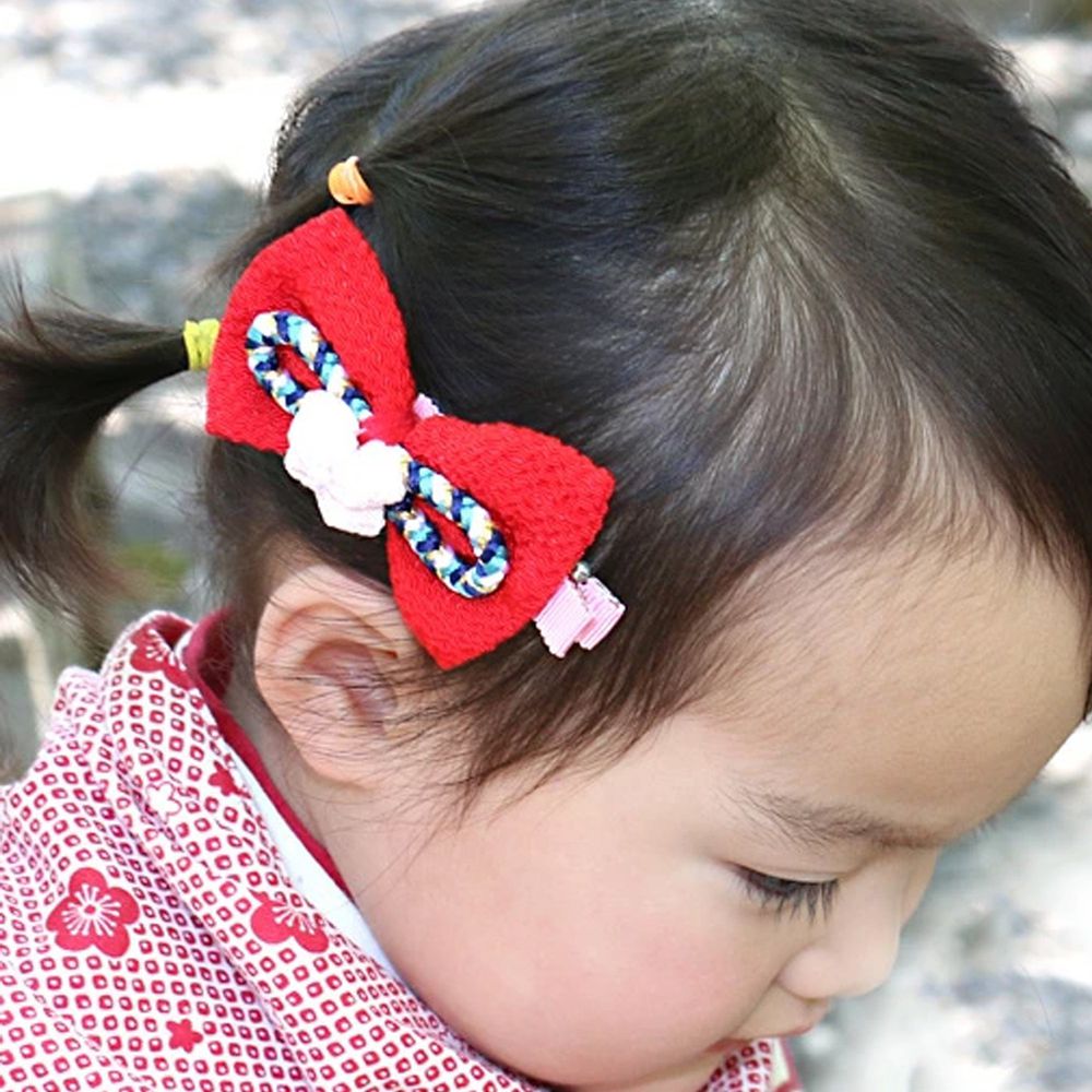 日本服飾代購 - 日式傳統蝴蝶結髮夾-花朵-紅 (FREE)