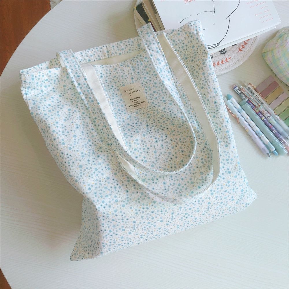 碎花單肩手提帆布袋-藍色碎花 (37*35cm)