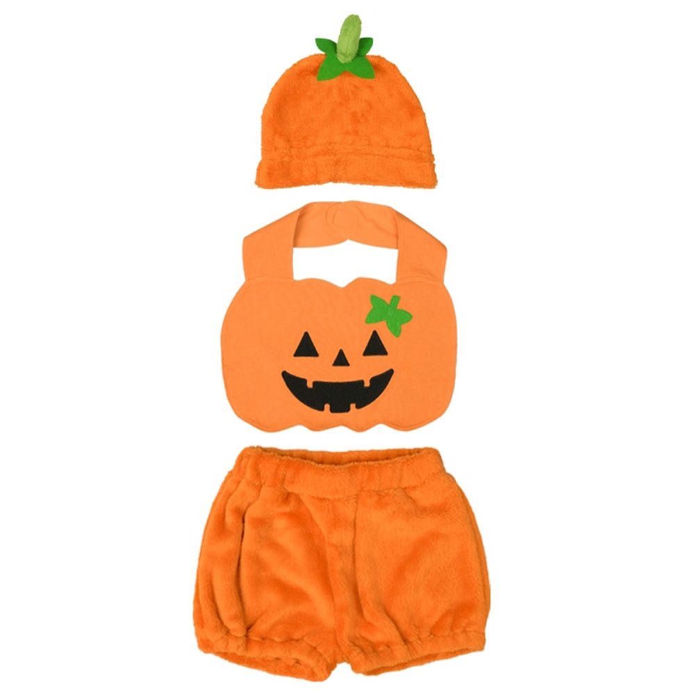 萬聖節-帽子+圍兜+短褲3件組-橘色 (80~90cm)