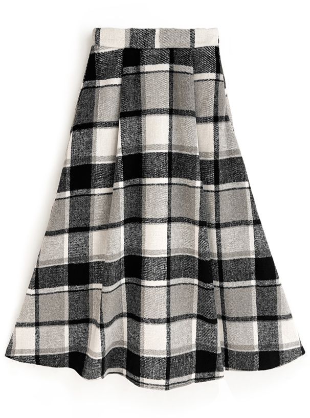 日本 GRL - 定番格紋份量感傘狀長裙-黑白