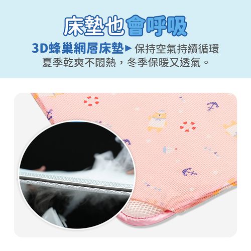 二合一有機棉透氣排汗嬰兒床墊-水手熊粉