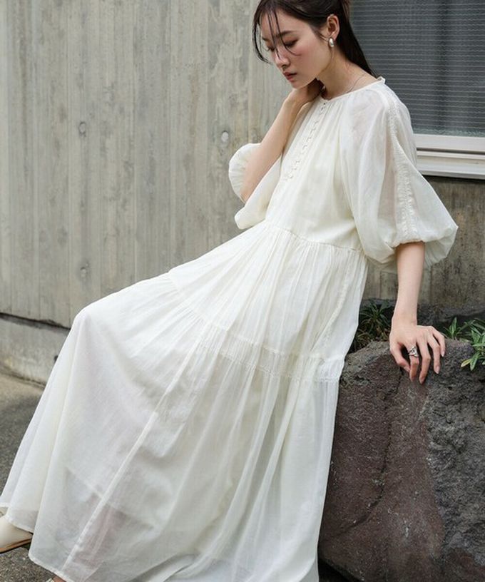 日本 Bab - 100%棉 巴里紗柔軟素色寬袖洋裝-炭灰