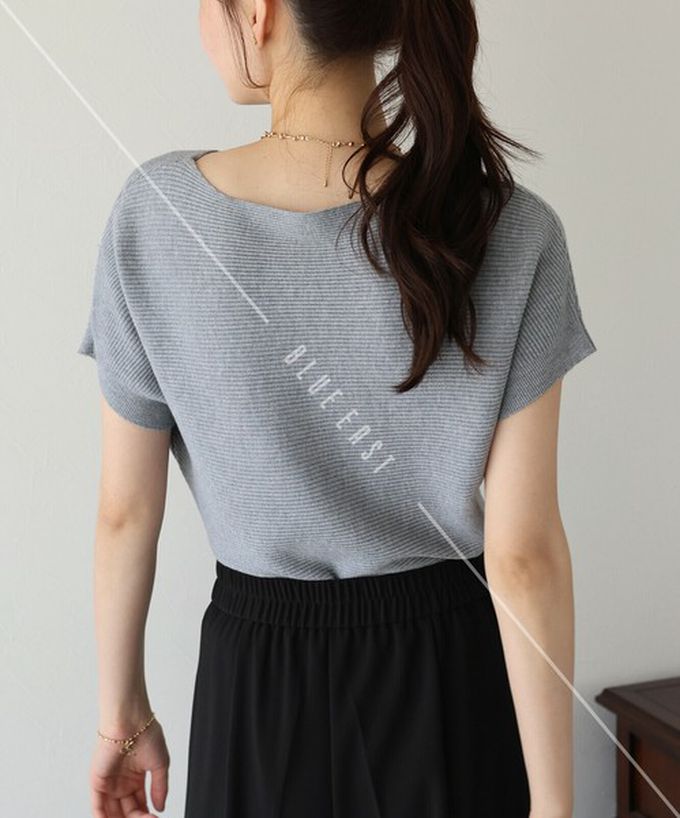 日本 BLUE EAST - 美型修身柔軟羅紋蝙蝠袖上衣-黑