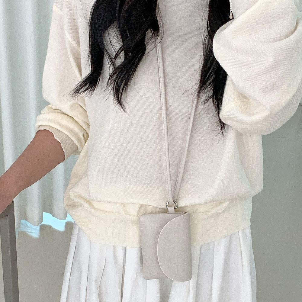 韓系小眾迷你造型斜背/頸掛包-皮革款-米白