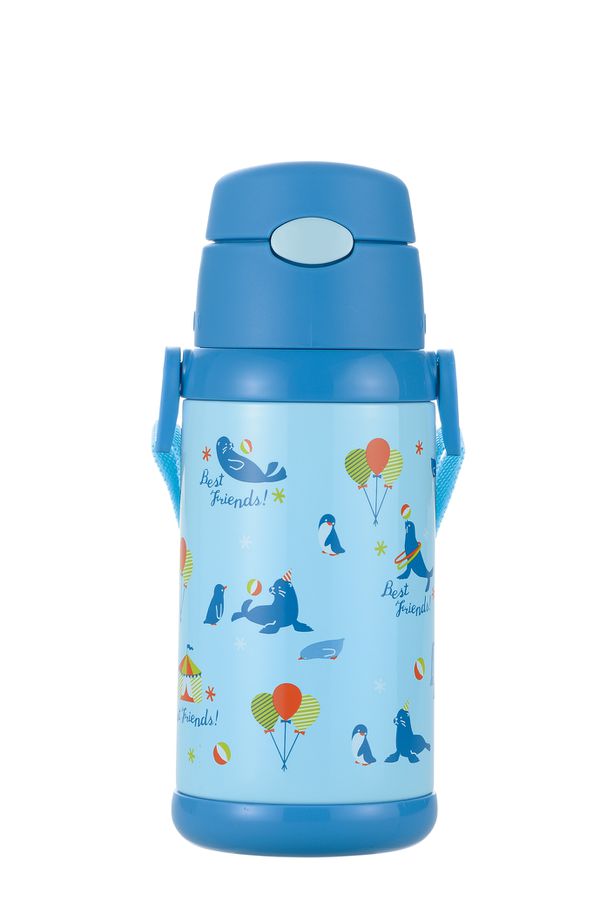 日本 Richell 利其爾 - 不鏽鋼兩用保溫水壺-極地樂園-藍 (495ml~530ml)