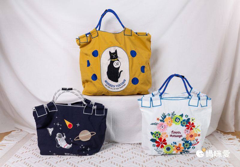 日本女裝代購 - eightbegin 粗繩刺繡購物袋/托特袋-花朵朵開-白 (S(43x38x2cm))