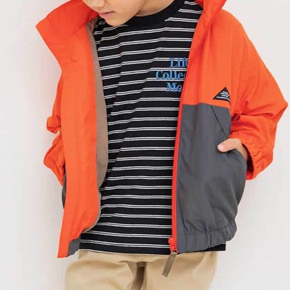 防潑水 輕量風衣外套(帽可收)-橘X灰