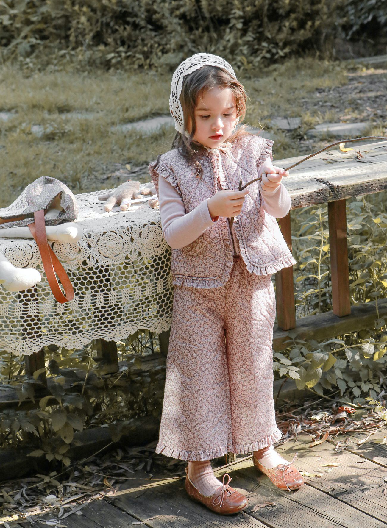 韓國 Puellaflo - 滿天星小花保暖背心-粉