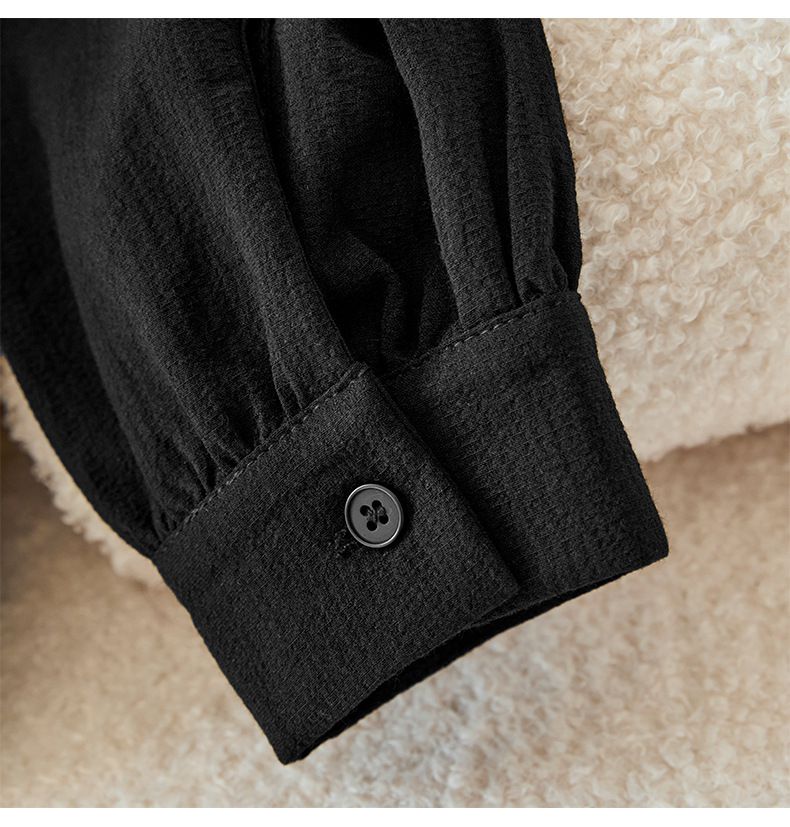 娃娃領長袖襯衫-黑色