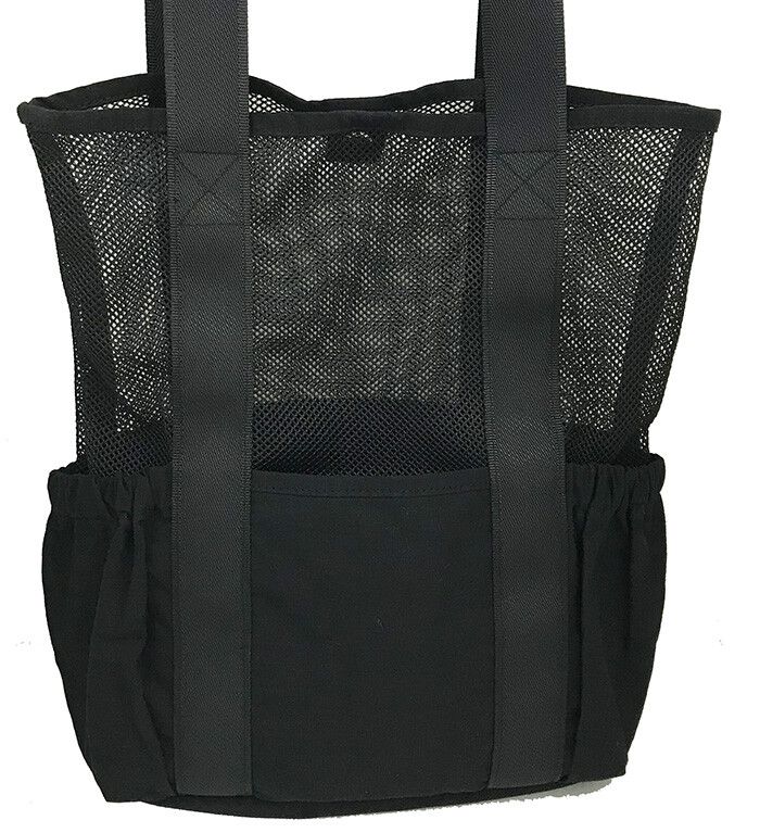 日本代購 - 美式休閒風 網眼拼接肩背購物袋-黑 (37x25x12cm)